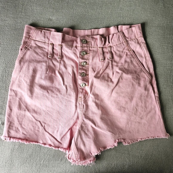 Free People Womens Pink Paperbag Denim Cutoff Shorts 8 Relaxed Loose Fit Summer - Picture 1 of 5